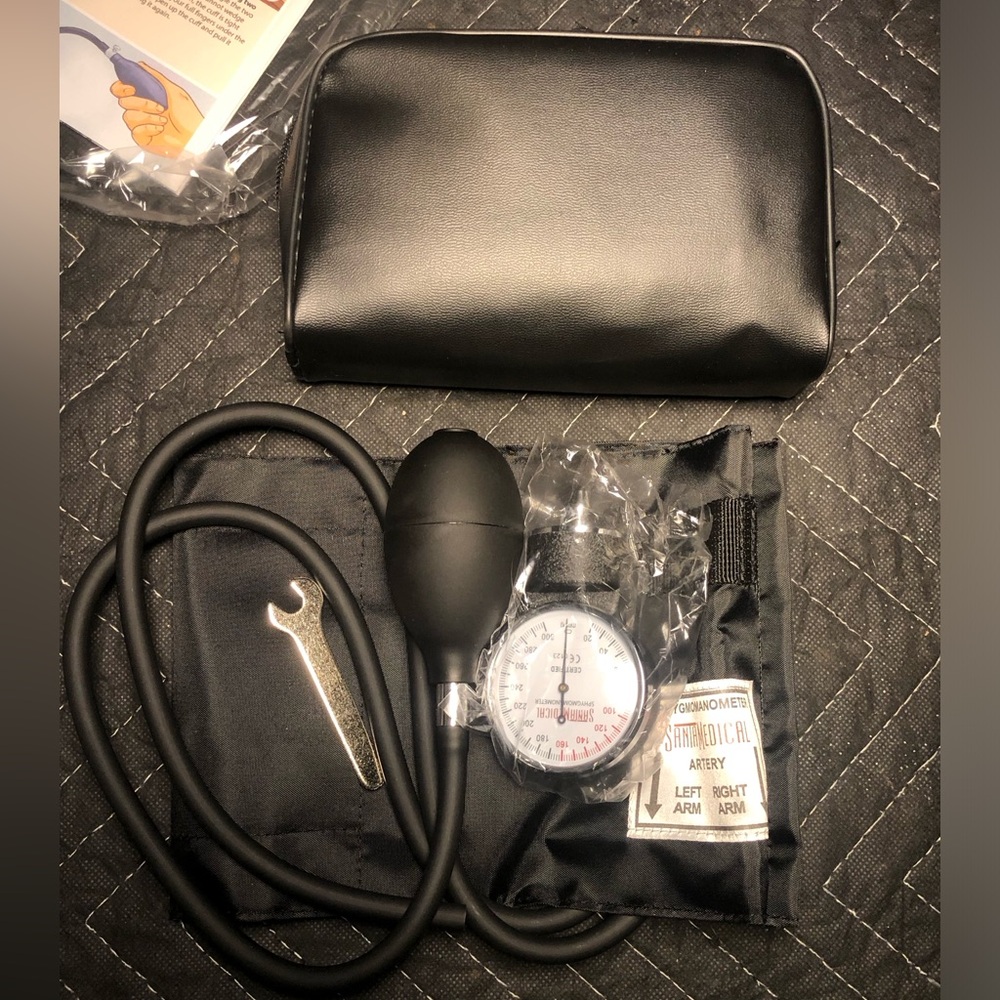 Black Sphygmomanometer Blood Pressure Cuff with Gauge and Accessories